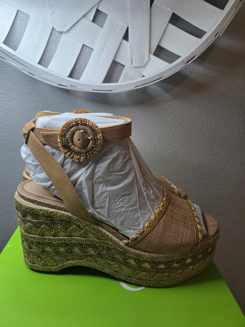 Sam Edelman Amber Wedge Platform Sandal in Tan with Ankle Strap New W Box Sz10.5